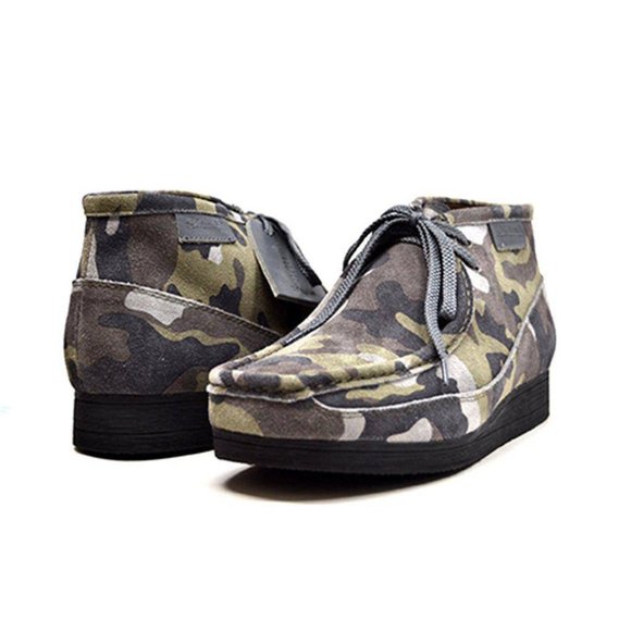 British Walkers New Castle Print Men's Wallabee Style Boots Green Camouflage - Picture 1 of 8